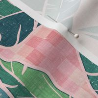 Mod Travellers Palms - Palm Springs - green on geometric pink wave grid - jumbo 