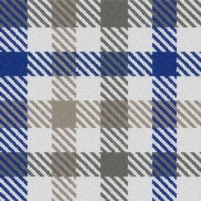 Asymmetric tricolor and white gingham plaid in Blue and Grays