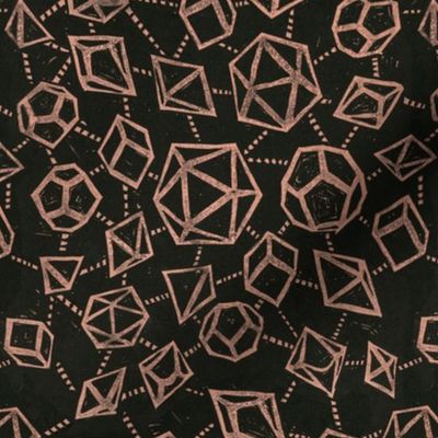 Woodblock Dice - Black and Rust - medium scale - dnd, dungeons and dragons