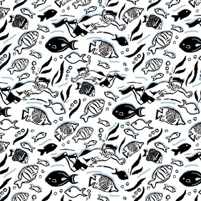 Snorkeling Block Print Black White Blue Smaller