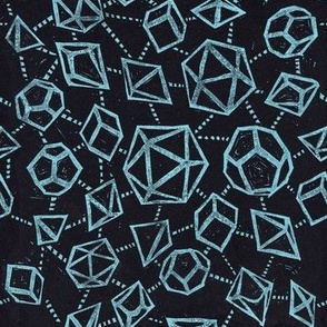 Woodblock Dice - Black and Teal - medium scale -dnd, dungeons and dragons