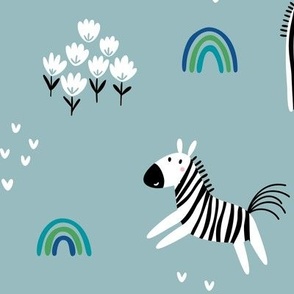 Kids Safari Zebra // Rainbows and Hearts (buxton blue)