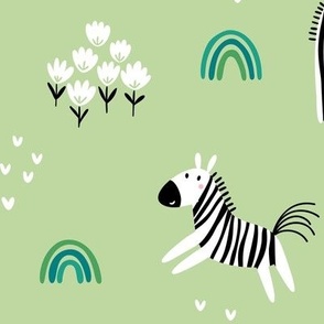 Kids Safari Zebra // Rainbows and Hearts (pistacio)