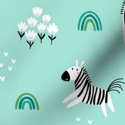 Kids Safari Zebra // Rainbows and Hearts (spearmint)