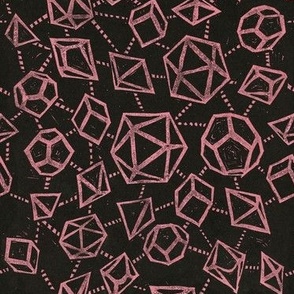 Woodblock Dice - Black and Pink - medium scale - dnd, dungeons and dragons