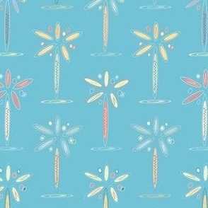 Atomic Palm trees, Palm Springs, MCM on retro sky Blue