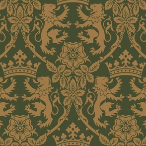 Grand Lion Tapestry in Green Gold