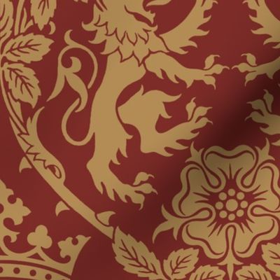 Grand Lion Tapestry in Red Gold