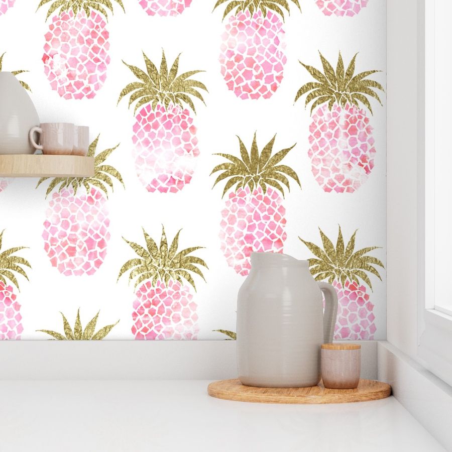 pink pineapples gold foil