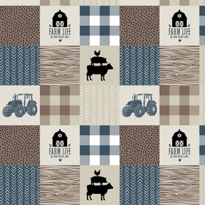 farm life patchwork - denim, brown and tan 3.5" scale