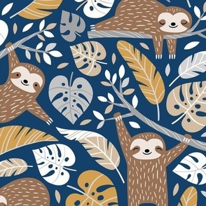 Medium Scale / Lazy Sloths / Navy Background