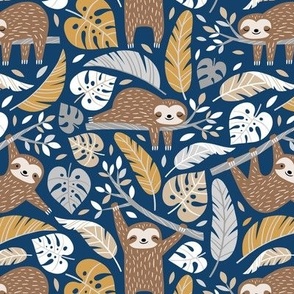 Small Scale / Lazy Sloths / Navy Background