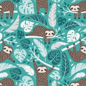 Small Scale / Lazy Sloths / Teal Background