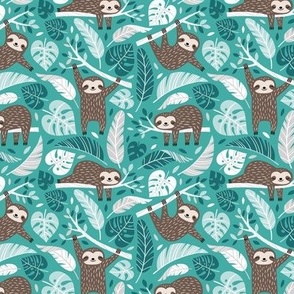 Tiny Scale / Lazy Sloths / Teal Background
