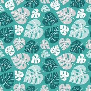 Small Scale / Monstera Leaves / Teal Background