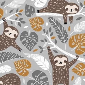 Medium Scale / Lazy Sloths / Light Grey Background