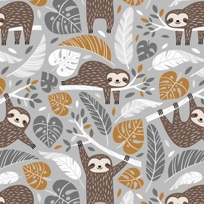 Small Scale / Lazy Sloths / Light Grey Background