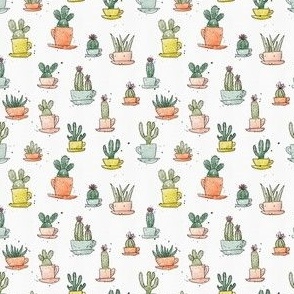 Watercolor Cacti | White