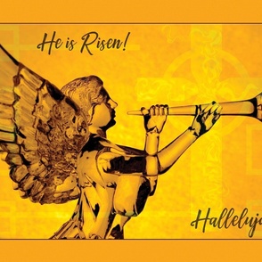 He is risen, golden angel, holiday wall hanging, pillow panel