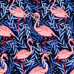Tropical Midnight  Flamingos 
