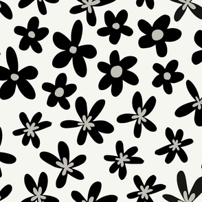 Groovy Flowers | Large Scale | Cream White, Dark Black