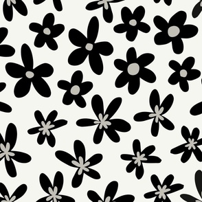 Groovy Flowers | Medium Scale | Cream White, Dark Black