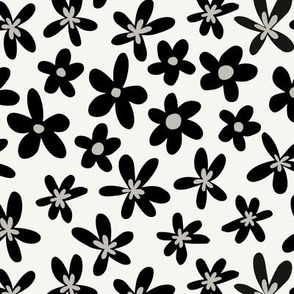 Groovy Flowers | Small Scale | Cream White, Dark Black