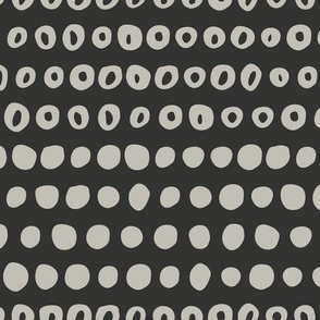 Organic Circles Horizontal Stripe | Medium Scale | Charcoal black, Light tan | Hand drawn geometric