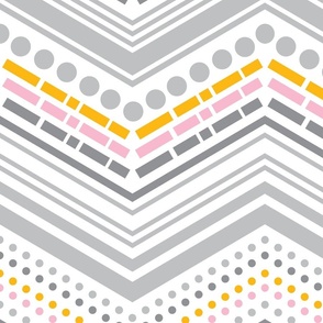 Dash and Dot - Chevron Stripe Pink, Grey And Yellow Jumbo Scale