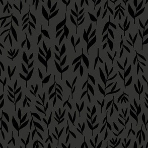 Hand drawn minimalist plants | Small Scale | Charcoal Grey, Rich Black | Multidirectional tone on tone botanical