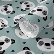Cute Panda with hearts - dusty blue - LAD21