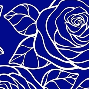 Large Rose Cutout Pattern - Navy Blue and White