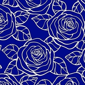 Rose Cutout Pattern - Navy Blue and White