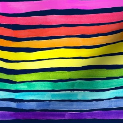 Rainbow Painted Stripes // Navy (Horizontal)