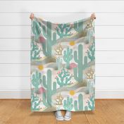 Palm Springs Cacti Garden- Western Desert  Landscape- Retro Geometric Mid Century Saguaro 