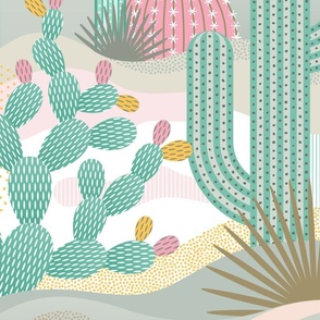 Palm Springs Cacti Garden- Western Desert  Landscape- Retro Geometric Mid Century Saguaro 