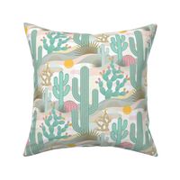 Palm Springs Cacti Garden on White Background- Bohemian California Desert- Colorful Cactus- Saguaro- Geometric Cacti White Background Small