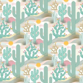 Palm Springs Cacti Garden on White Background- Bohemian California Desert- Colorful Cactus- Saguaro- Geometric Cacti White Background Small