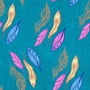 Hand drawn feathers on faux linen background