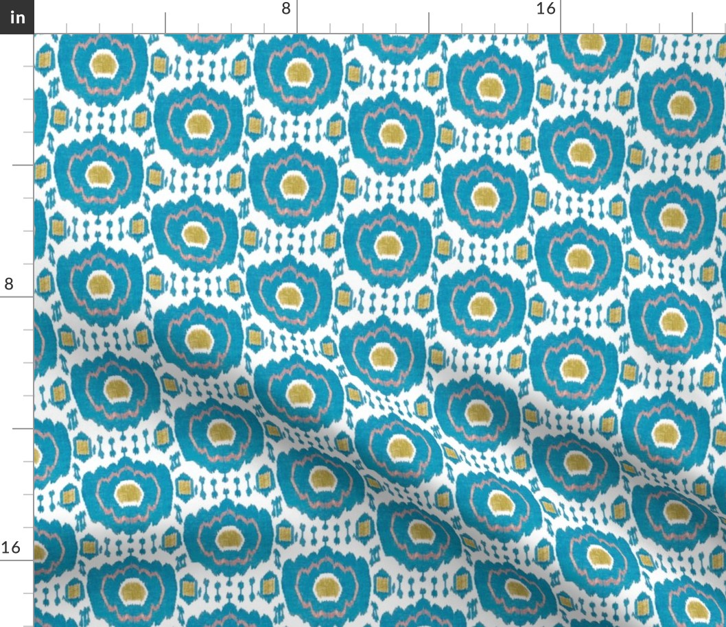 Ikat coral turquoise gold