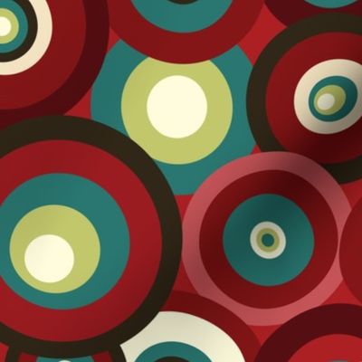 Retro Funky Groovy circles - Maroon Red