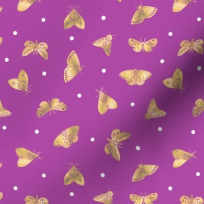 Lovely Folk Moths, Faux Gold on Cosmo Purple, multidirectional