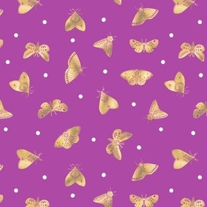 Lovely Folk Moths, Faux Gold on Cosmo Purple, multidirectional