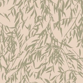 willow leaves - olive on blossom JUMBO scale 