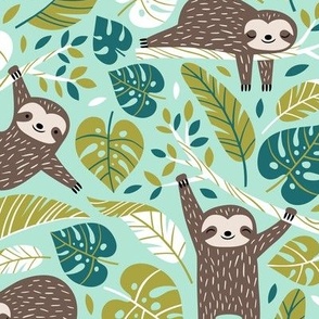 Medium Scale / Lazy Sloths / Mint Background                     