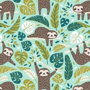 Small Scale / Lazy Sloths / Mint Background                           