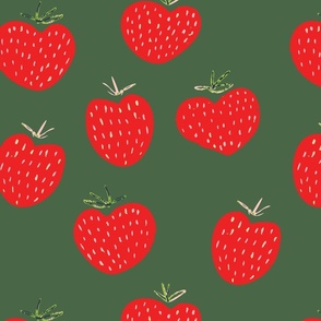 Hand drawn strawberries red green 