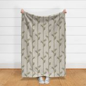 LARGE - Vertical Bamboo Cane stripes, Olive Green on Warm Gray