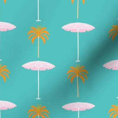 Large - Retro palm tree and beach umbrella pattern repeat