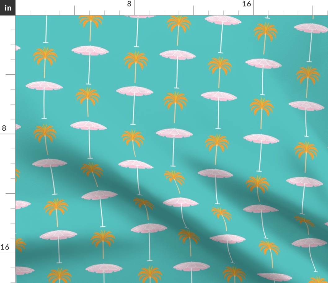 Large - Retro palm tree and beach umbrella pattern repeat